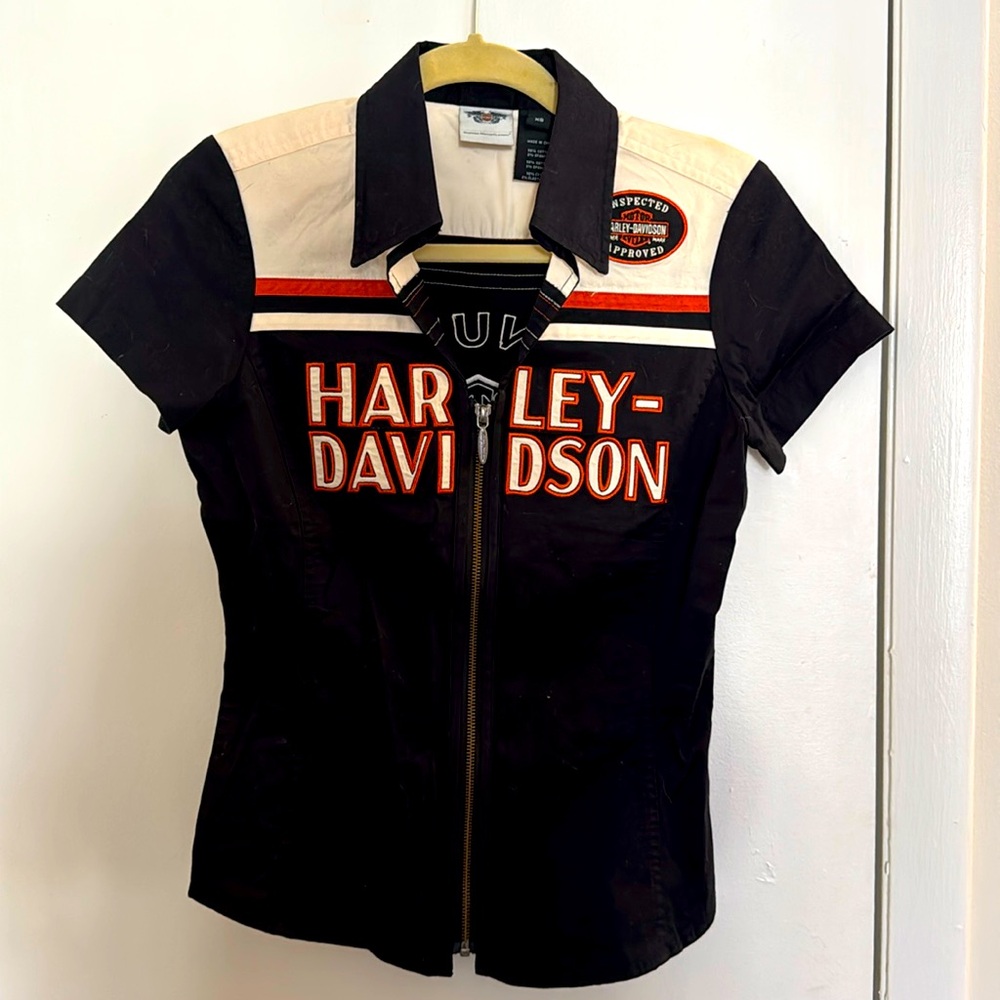 Harley-Davidson short-sleeve zip blouse XS